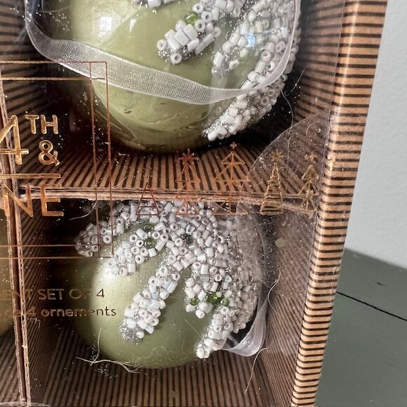 Set of 4 Green Glass Embellished Christmas Ornaments by 34th & Pine - 2-1/2" - Picture 7 of 9